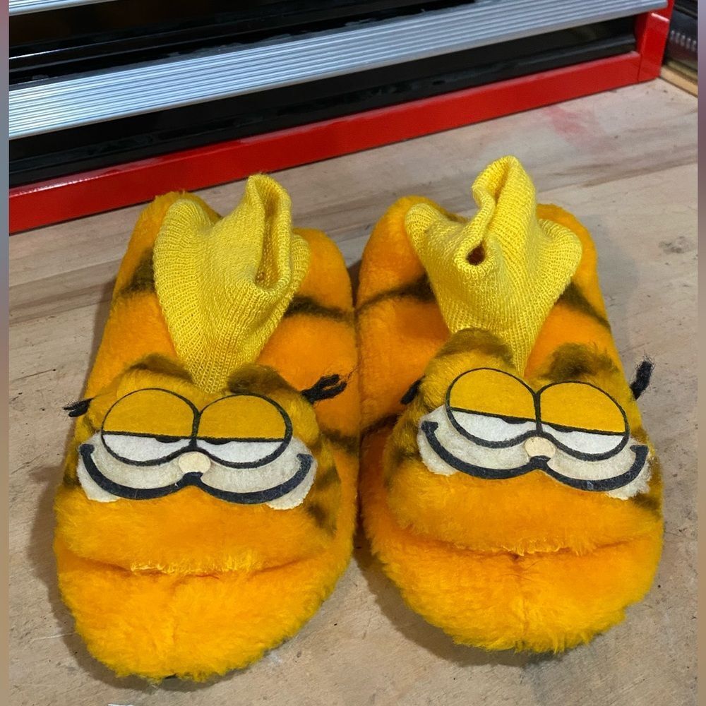 Vintage Garfield Plush House Shoes Slippers 1980s Youth Size 2-3 Cartoon Cat